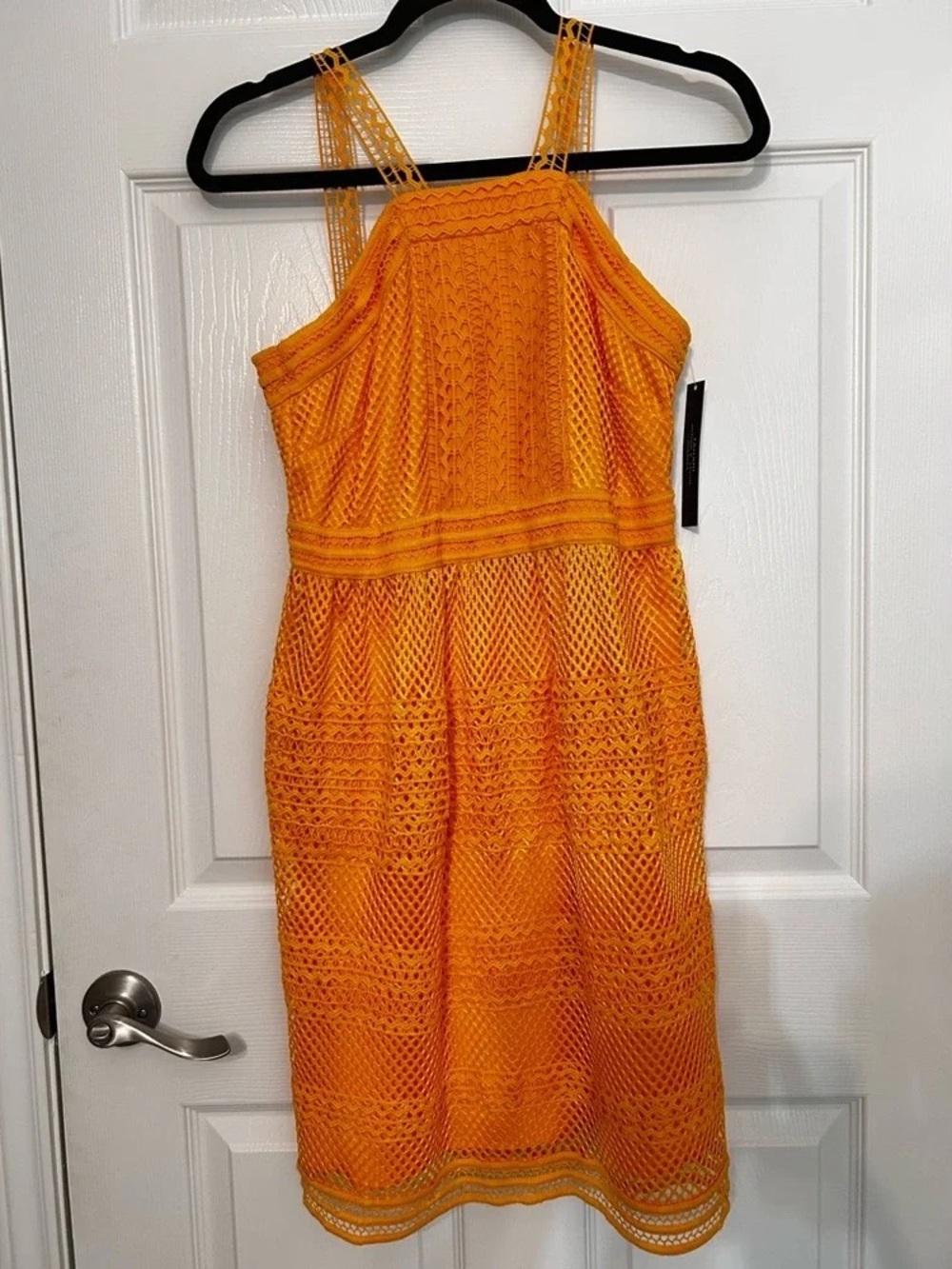 Bright Orange Crochet Midi Dress - Women's Summer Dress